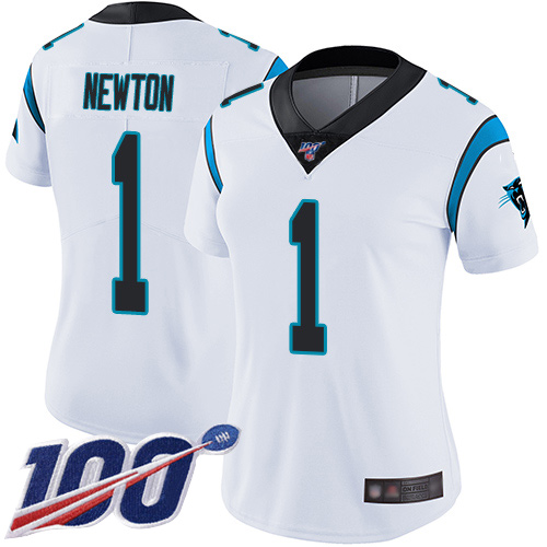 Carolina Panthers Limited White Women Cam Newton Road Jersey NFL Football #1 100th Season Vapor Untouchable->women nfl jersey->Women Jersey